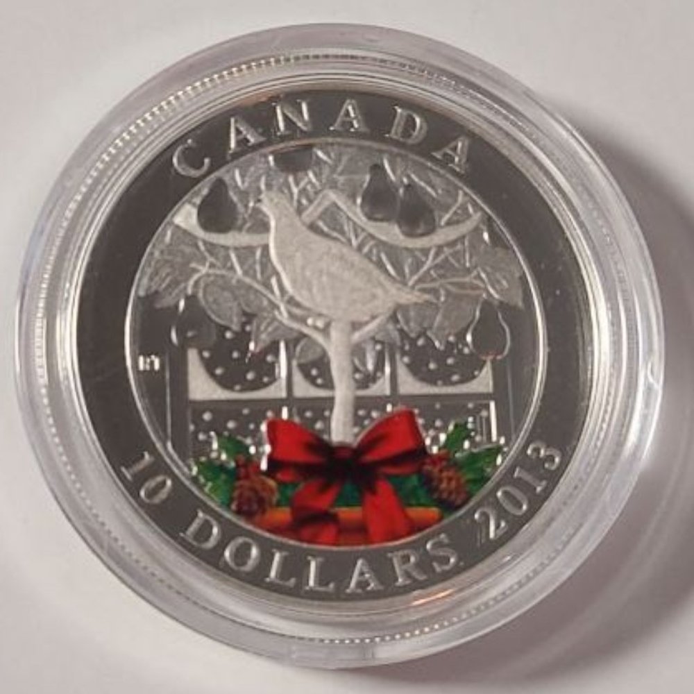 2013 $10 Fine Silver Proof Coin with Red Enamel - Partridge in a Pear Tree
